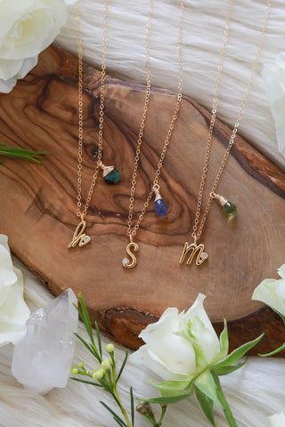 Initial + Birthstone Gold Necklace