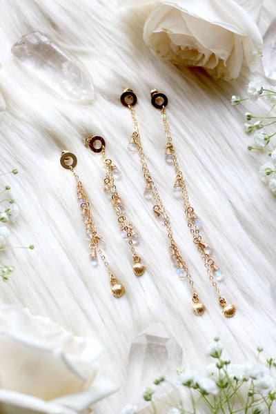 Oceanic Drip Earrings in Moonstone {Long or Short}