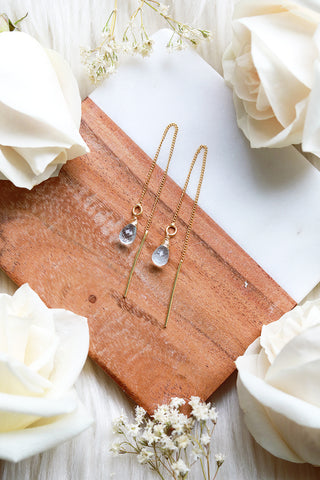 Blue Topaz Ear Threaders Earrings {Gold or Silver}