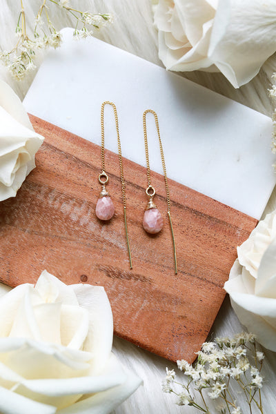Sunstone Ear Threaders Earrings {Gold or Silver}