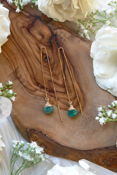 Emerald Ear Threaders Earrings {Gold or Silver}