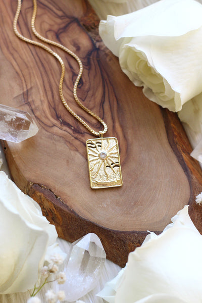 Sun Tarot Card Gold Necklace