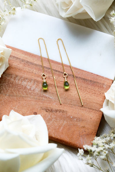 Peridot Ear Threaders Earrings {Gold or Silver}