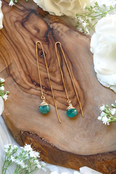 Emerald Ear Threaders Earrings {Gold or Silver}