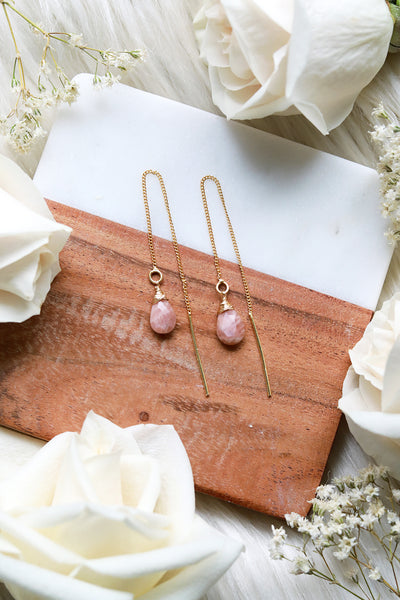 Sunstone Ear Threaders Earrings {Gold or Silver}