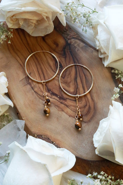 Tiger's Eye Drip Gold Hoop Earrings