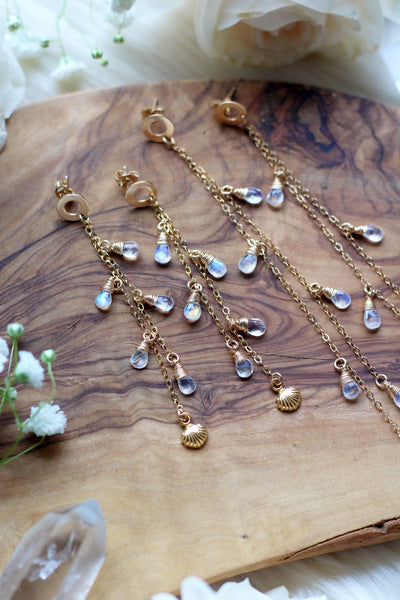 Oceanic Drip Earrings in Moonstone {Long or Short}