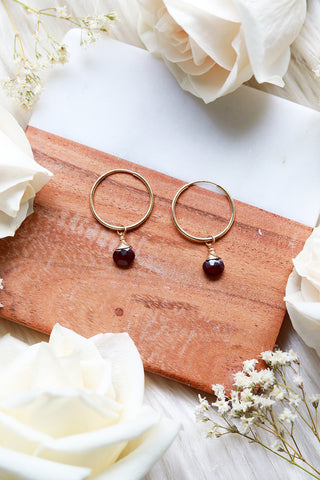 Garnet Baby Hoop Earrings {Gold or Silver}