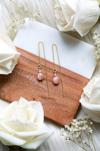 Sunstone Ear Threaders Earrings {Gold or Silver}
