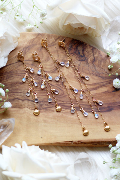 Oceanic Drip Earrings in Moonstone {Long or Short}