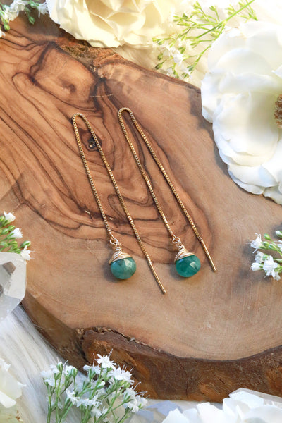 Emerald Ear Threaders Earrings {Gold or Silver}