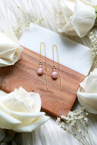 Sunstone Ear Threaders Earrings {Gold or Silver}