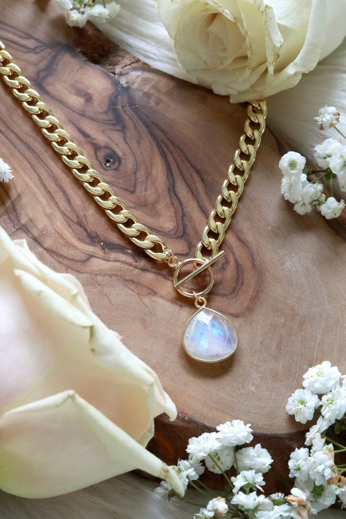 Moonstone and Gold Branch Circle Necklace - Large | Claire Hill Designs