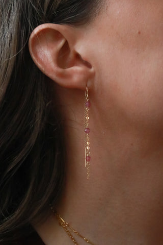 Pink Tourmaline Cascade Gold Ear Threaders