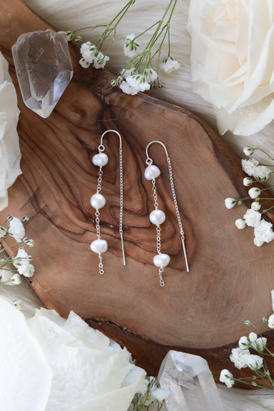 Pearl Cascade Silver Ear Threaders